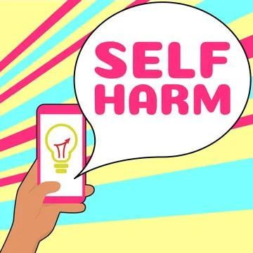 Conceptual caption Self Harm. Business concept state of health and well-being Illustrazione stock