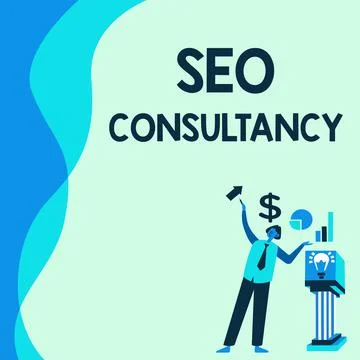 Conceptual caption Seo Consultancy. Conceptual photo specialize in evaluating an Illustrazione stock