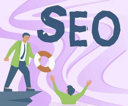 Conceptual caption Seo. Internet Concept search engine optimization increasing Illustrazione stock