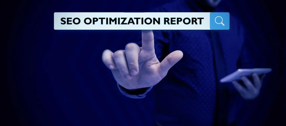 Conceptual caption Seo Optimization Report. Business showcase process of 写真素材