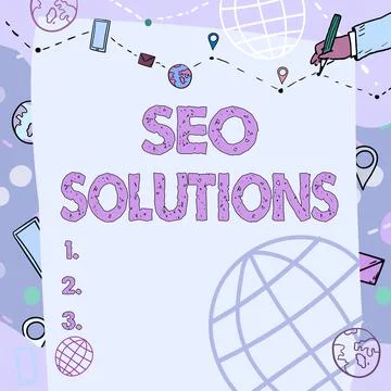 Conceptual caption Seo Solutions. Business idea Search Engine Result Page Illustrazione stock