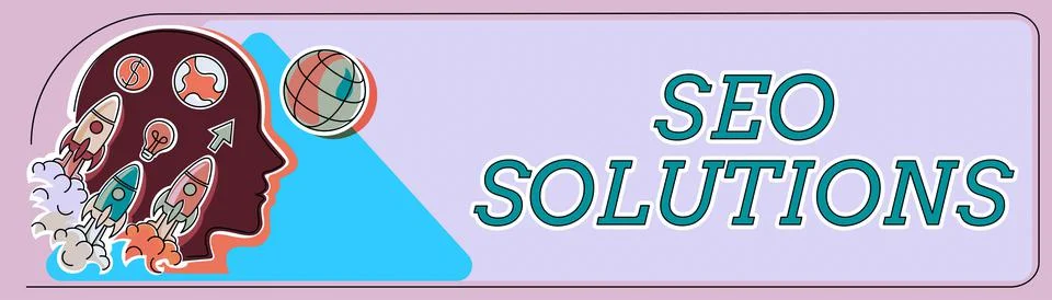 Conceptual caption Seo Solutions. Conceptual photo Search Engine Result Page Illustrazione stock