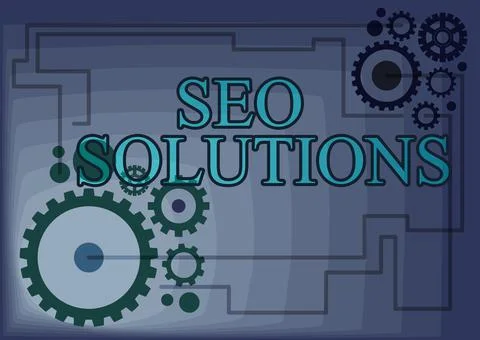 Conceptual caption Seo Solutions. Word for Search Engine Result Page Increase Illustrazione stock