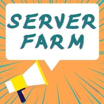 Conceptual caption Server Farm. Word for a group of computers acting as servers Illustrazione stock