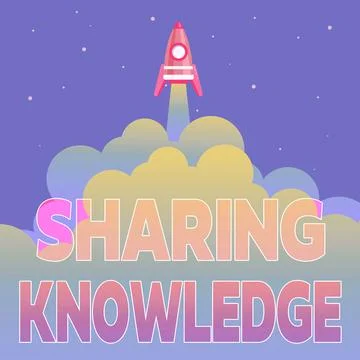 Conceptual caption Sharing Knowledge. Word for knowledge is exchanged among Stock Illustration