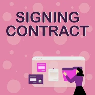 Conceptual caption Signing Contract. Word for the parties signing the document Illustrazione stock