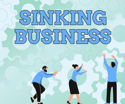 Conceptual caption Sinking Business. Internet Concept the company or other Stock Illustration