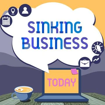 Conceptual caption Sinking Business. Internet Concept the company or other Stock Illustration