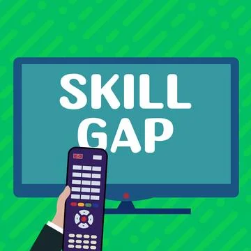 Conceptual caption Skill Gap. Business concept Refering to a person's weakness Stock Illustration