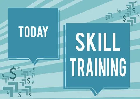 Conceptual caption Skill Training. Concept meaning designed to gain and enhance Stock Illustration