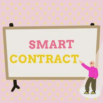 Conceptual caption Smart Contract. Conceptual photo digital agreement to control Illustrazione stock