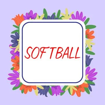 Conceptual caption Softball. Business idea a sport similar to baseball played Stock Illustration