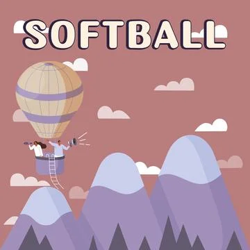 Conceptual caption Softball. Internet Concept a sport similar to baseball played Stock Illustration
