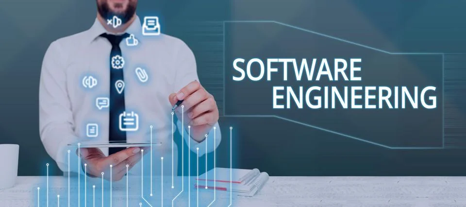 Conceptual caption Software Engineering. Word for Program Development in Stock Photos