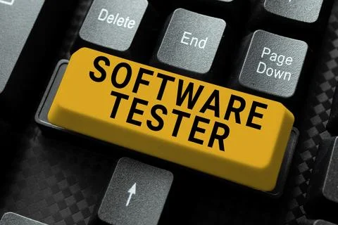 Conceptual caption Software Tester. Business overview implemented to protect Foto stock