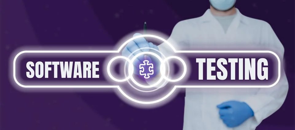 Conceptual caption Software Testing. Concept meaning activity to check whether Stock Photos