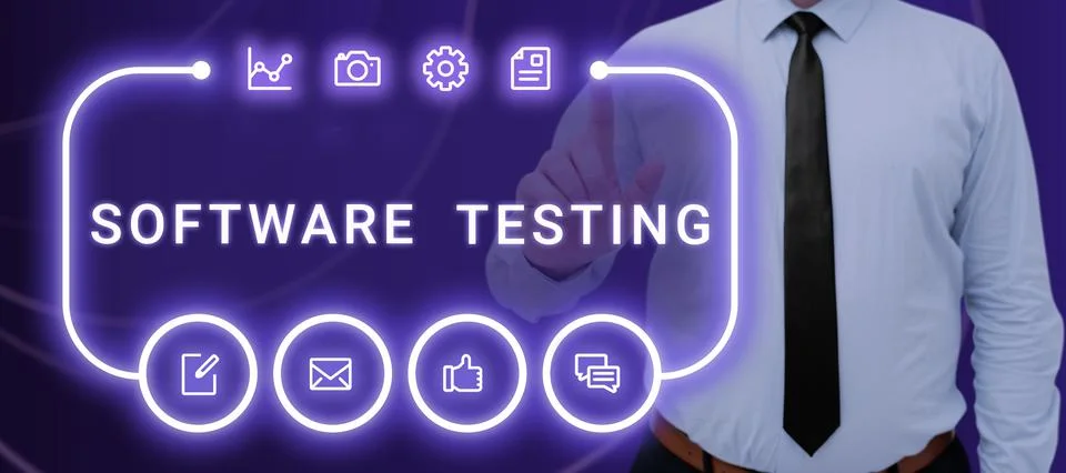 Conceptual caption Software Testing. Concept meaning activity to check whether Stock Photos