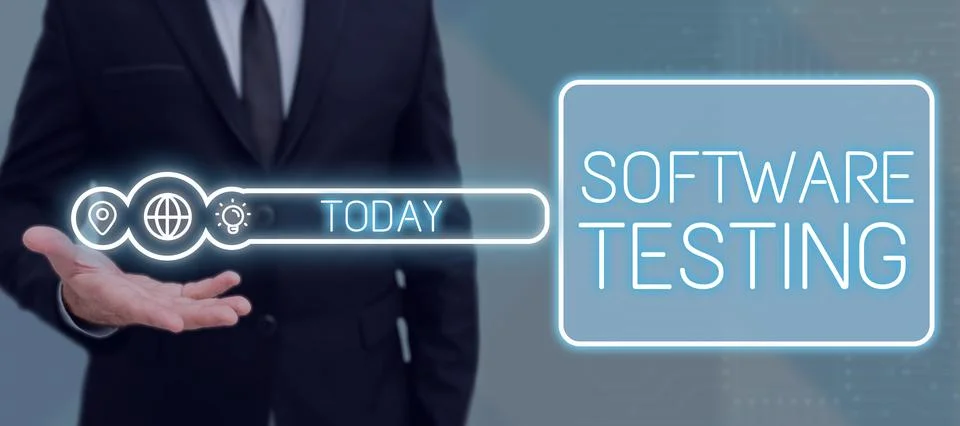 Conceptual caption Software Testinginvestigation provide information about the Fotos de archivo