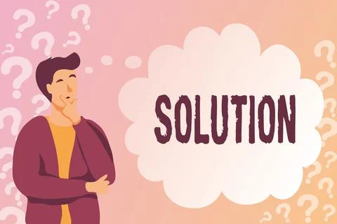 Conceptual caption Solution. Business showcase a means of solving a problem or Stock Illustration