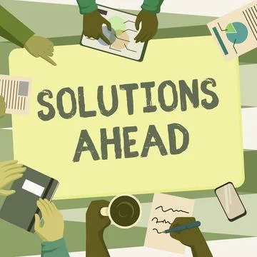 Conceptual caption Solutions Ahead. Internet Concept in advance action or Stock Illustration