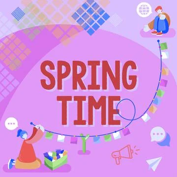 Conceptual caption Spring Time. Business approach temperate season of the year Illustrazione stock