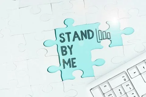 Conceptual caption Stand By Me. Concept meaning Be always around myself there Stock Photos