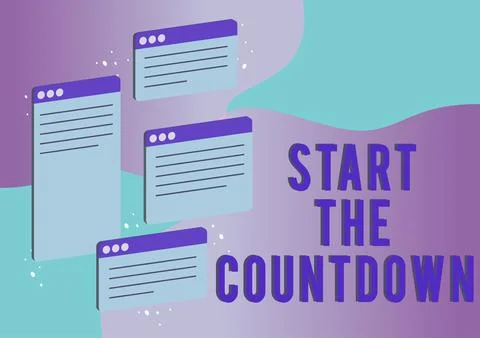 Conceptual caption Start The Countdown. Business overview Sequence of Backward 库存插图