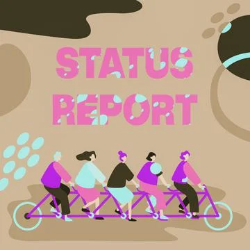 Conceptual caption Status Report. Internet Concept Update Summary of situations Stock Illustration