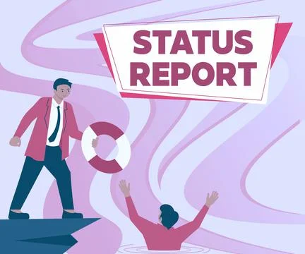 Conceptual caption Status Report. Internet Concept Update Summary of situations Stock Illustration
