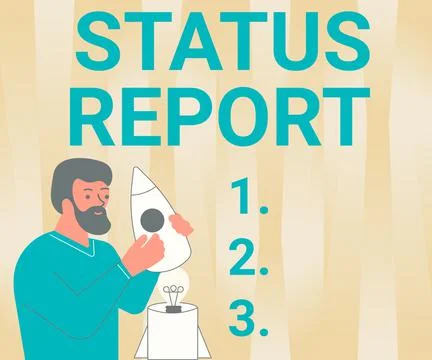Conceptual caption Status Report. Word Written on Update Summary of situations Stock Illustration