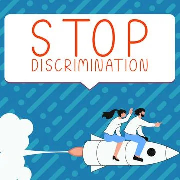 Conceptual caption Stop Discrimination. Business concept Prevent Illegal Stock Illustration