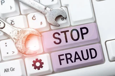 Conceptual caption Stop Fraud. Concept meaning campaign advices people to watch Stock Photos
