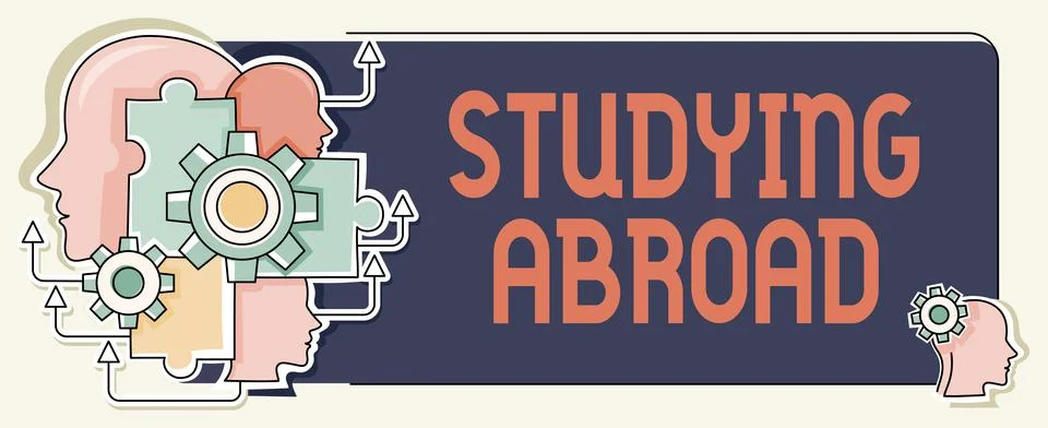 Conceptual caption Studying Abroad. Concept meaning learn outside of home in Stock Illustration