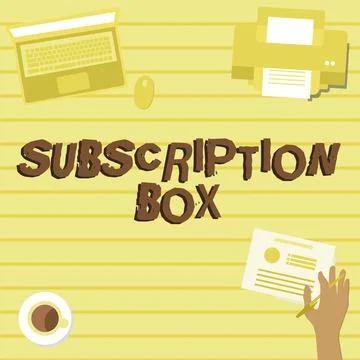 Conceptual caption Subscription Box. Word Written on button if you clicked on Ilustración de archivo