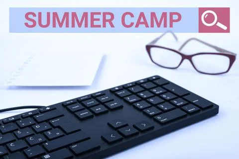 Conceptual caption Summer Camp. Internet Concept Supervised program for kids and Stock Photos