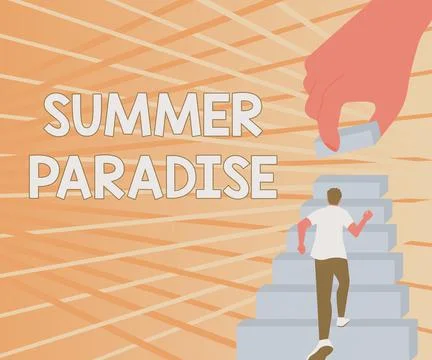 Conceptual caption Summer Paradise. Concept meaning Spending vacation in the an Stock-Illustration