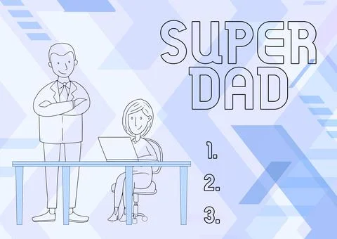Conceptual caption Super Dad. Business concept Children idol and super hero an Stock Illustration