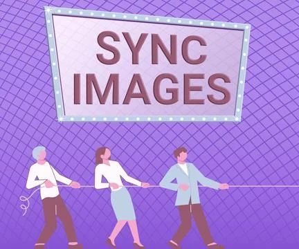 Conceptual caption Sync Images. Conceptual photo Making photos identical in all Stock Illustration