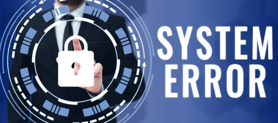 Conceptual caption System Error. Word for Technological failure Software 스톡 사진