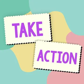 Conceptual caption Take Action. Concept meaning positive act of making a Stock Illustration