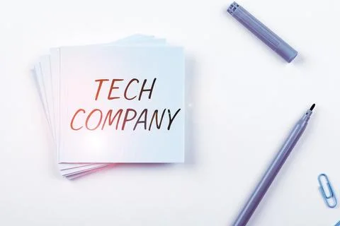 Conceptual caption Tech Company. Concept meaning a company that invents or 스톡 사진