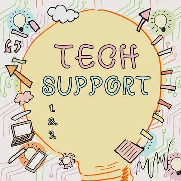 Conceptual caption Tech Support. Word Written on Assisting individuals who are Stock Illustration