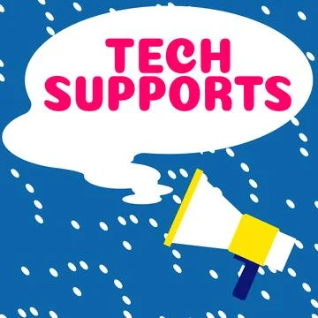 Conceptual caption Tech Supports. Business overview Help given by technician Illustrazione stock