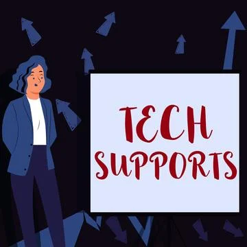 Conceptual caption Tech Supports. Concept meaning Help given by technician Illustrazione stock