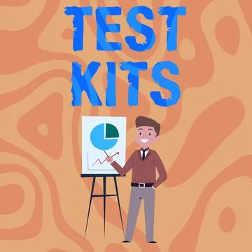 Conceptual caption Test Kits. Concept meaning tools used to detect the presence Stock Illustration