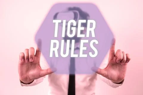 Conceptual caption Tiger Rules. Concept meaning Willpower and personal strength Stock Photos