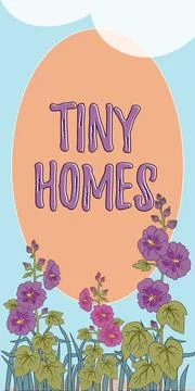 Conceptual caption Tiny Homes. Business concept houses contain one room only or イラスト素材