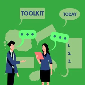 Conceptual caption Toolkit. Business concept set of tools kept in a bag or box Ilustración de archivo