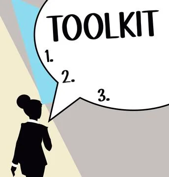 Conceptual caption Toolkit. Internet Concept set of tools kept in a bag or box Ilustración de archivo
