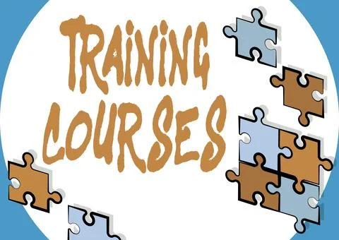 Conceptual caption Training Courses. Word for is series of lessons or lectures Illustration